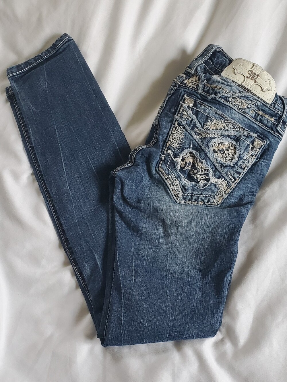 Miss Me Signature Distressed Skinny Jeans, Sz 24 (Actual W25/L28), JE8811SR